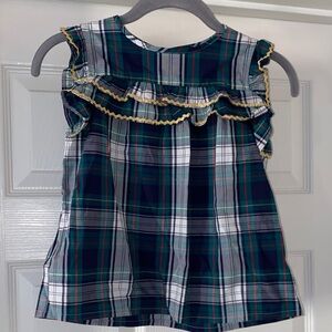 Crewcuts Holiday Plaid Ruffle Sleeveless Top w/ Gold Details. Size 6